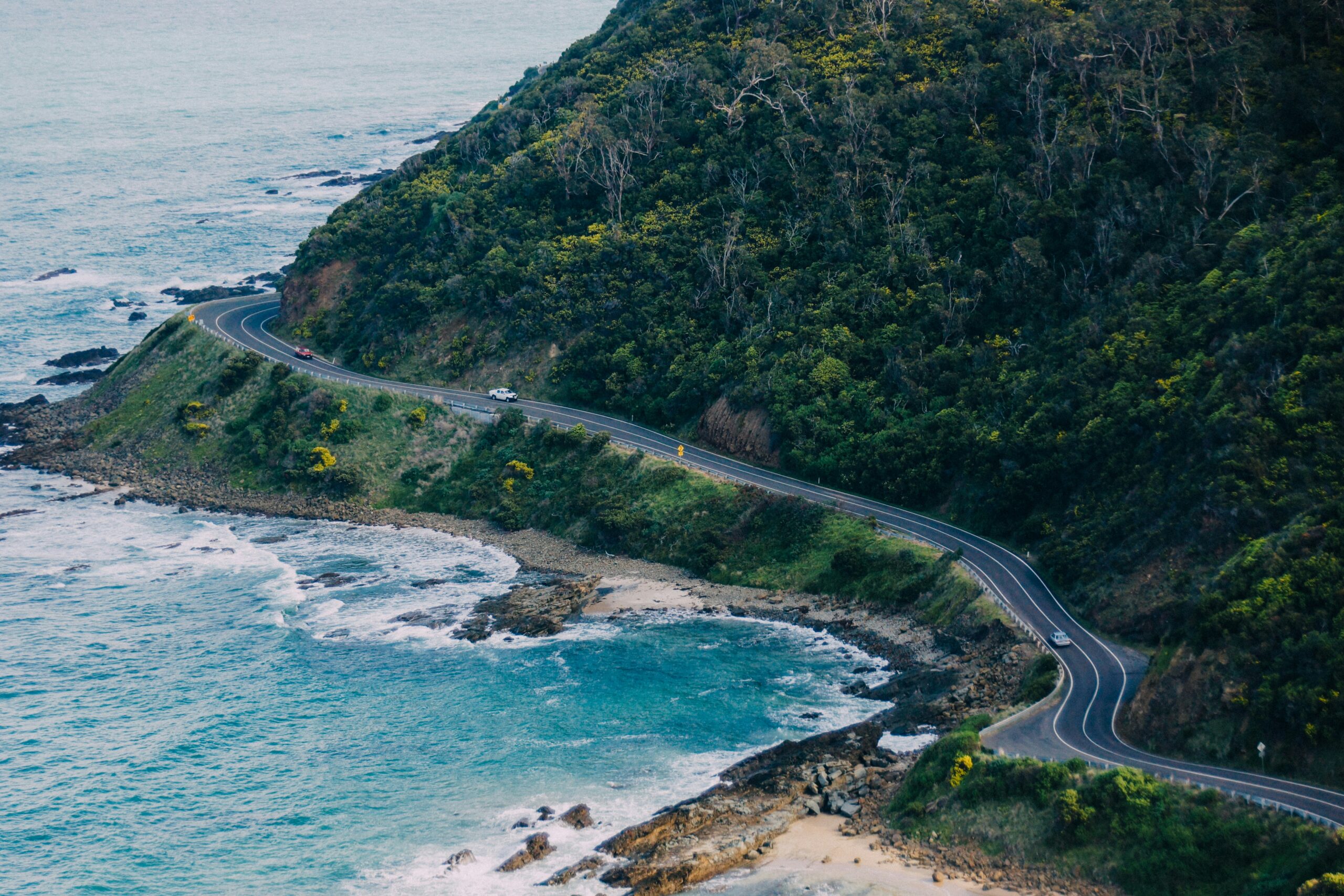 Road carved on a cliff, Great Ocean Road